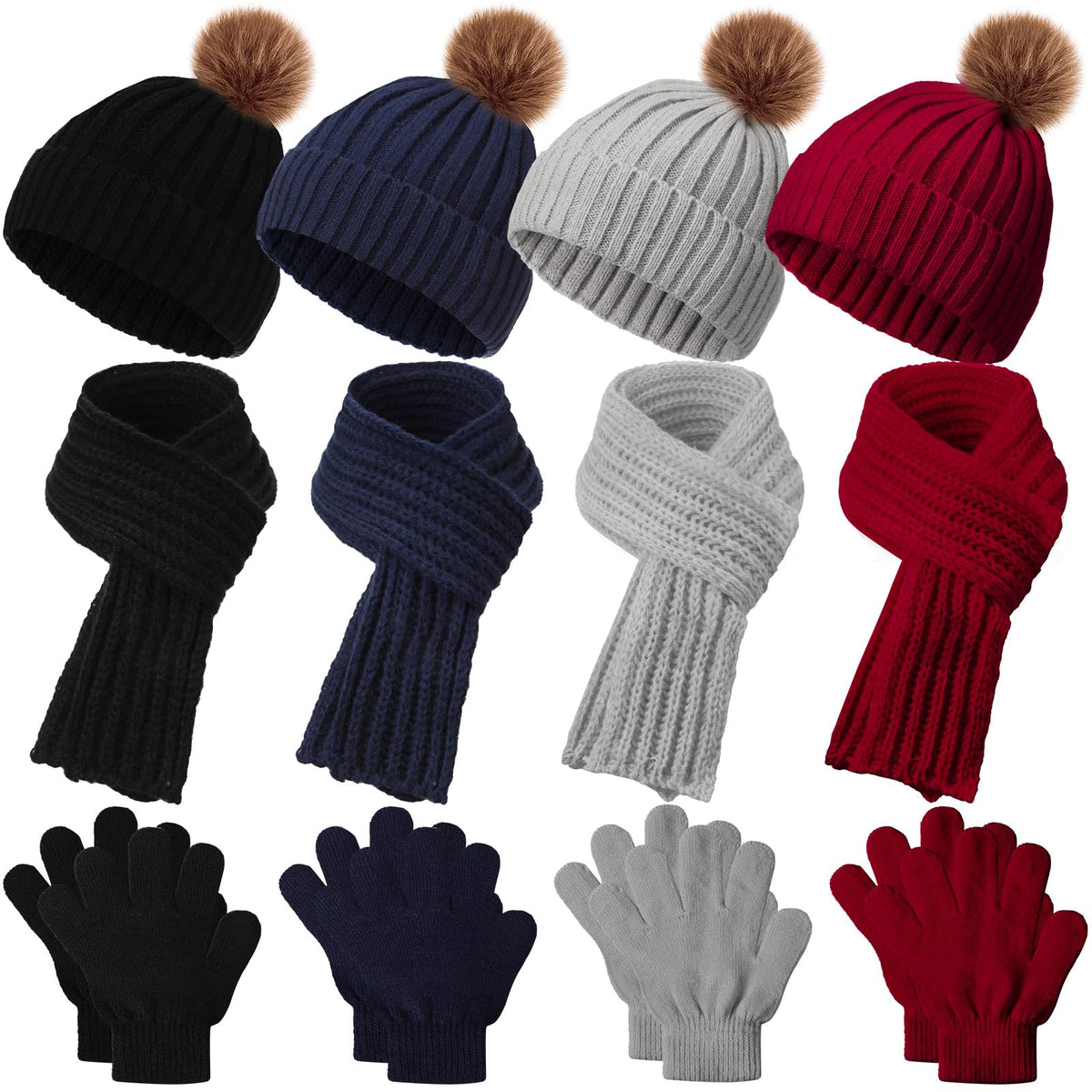 Liitrsh 4 Sets Kids Winter Hat Scarf Gloves Set for Girls