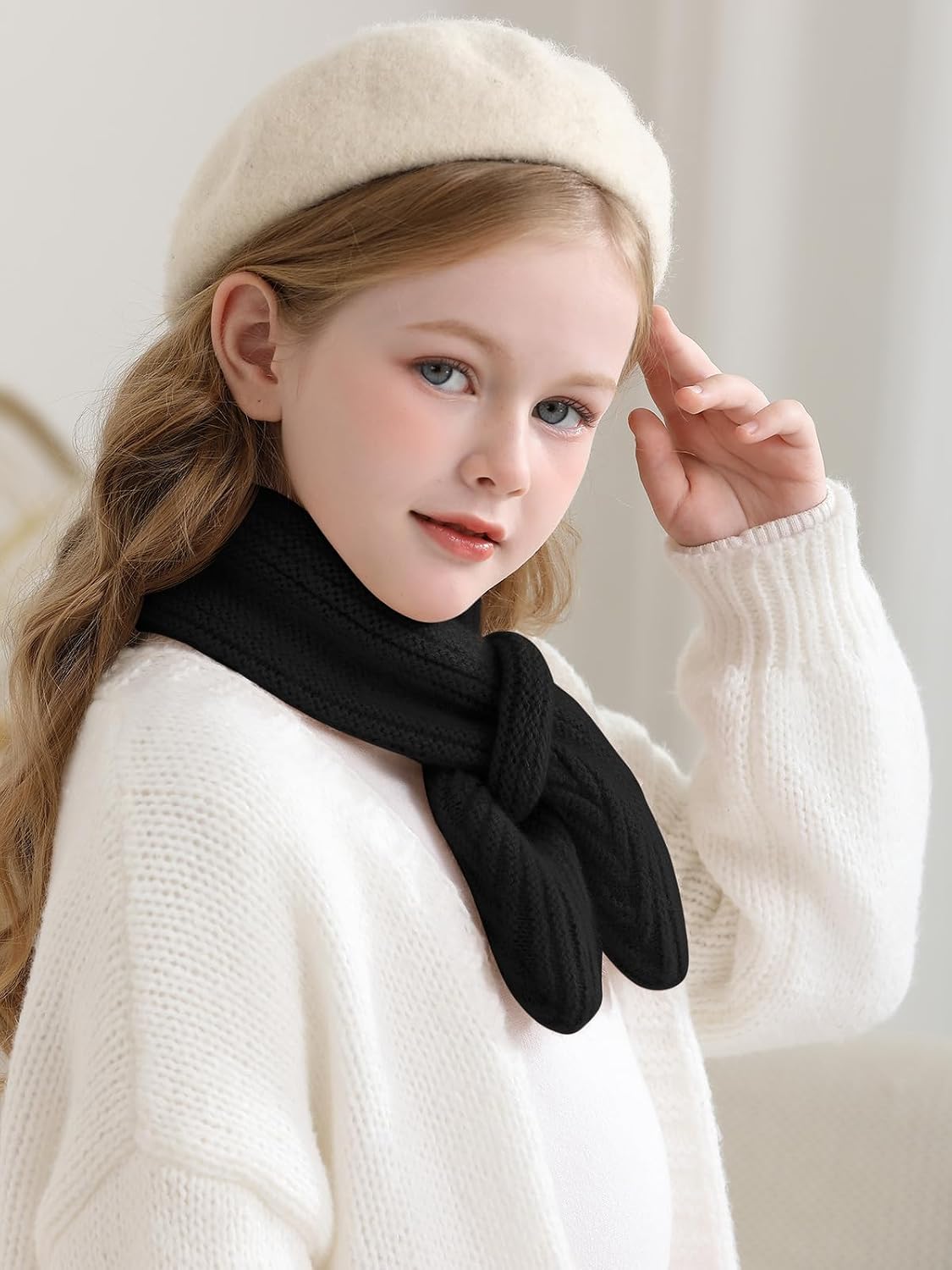 Haloumoning Kids Girls Knit Scarf Toddler Warm Winter Cross Tie Wrap Neck Warmer Cute Scarves 1-14 Years