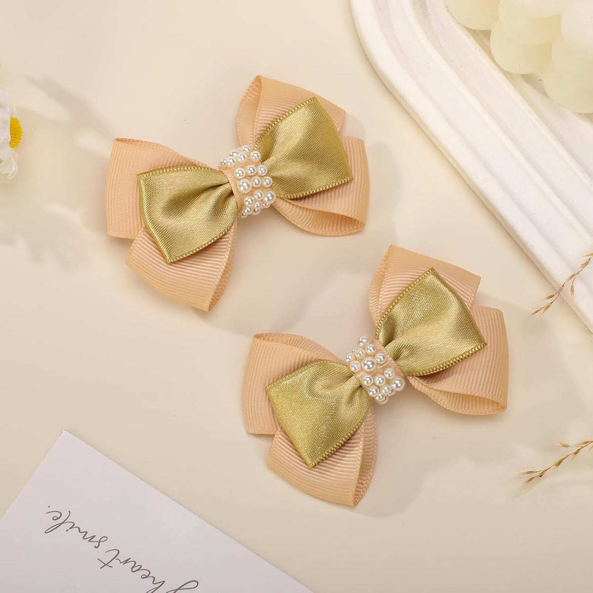 KISZU 3 Inch Hair Bows Clips Grosgrain Ribbon Alligator Clips Hair Accessories for Girls Toddler Kids Children Teens Women - Gold