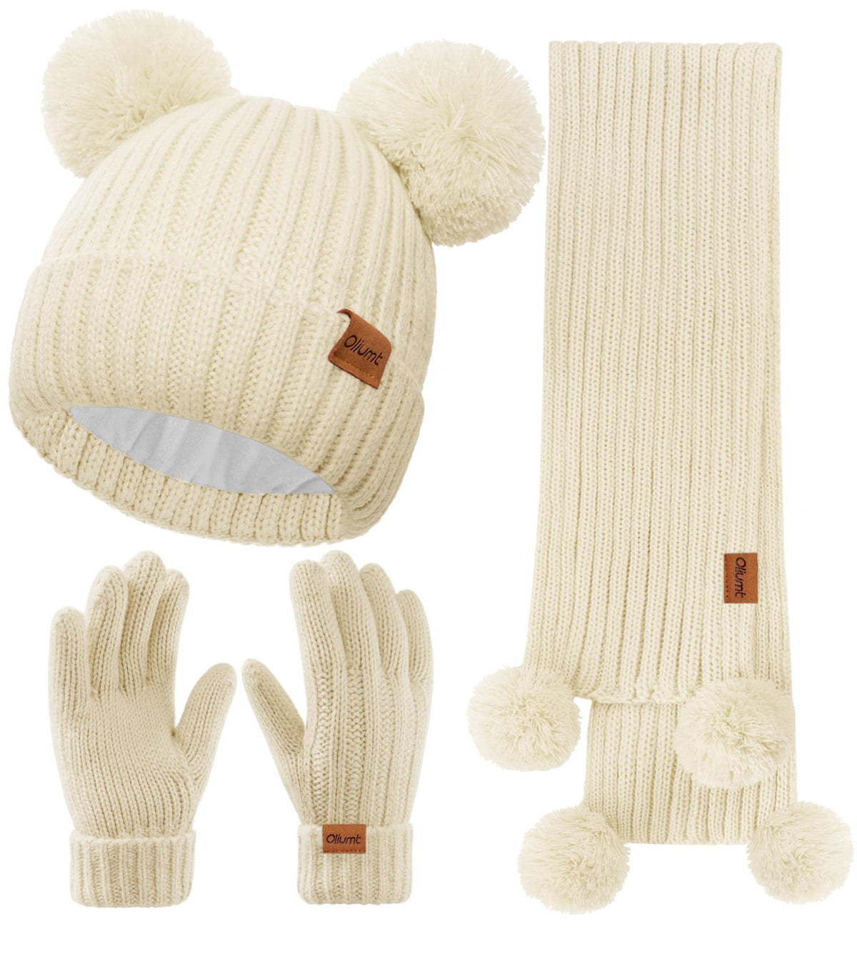 Kids Winter Hat Gloves Scarf Set, Knit Neck Warmer for Boys Girls Beanie & Mittens with 2 Sizes (2-8 & 9-15 Years)