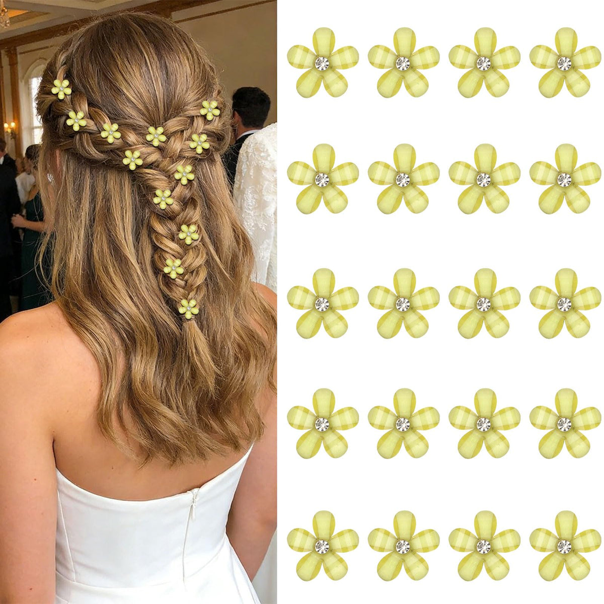 YISSION Colorful Rhinestone Hair Accessories - Mini Flower Hair Clips, Pins & Barrettes for Wedding, Bridal, Girls & Women