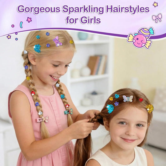 Hair Gem Stamper Kit – Hair Jewelry & Bling Craft Toys for Girls – Sparkling Hair Accessories with Glitter Sequins – DIY Hair Arts Crafts – Birthday Gifts for 5 6 7 8 9 10 11 12 Year Old