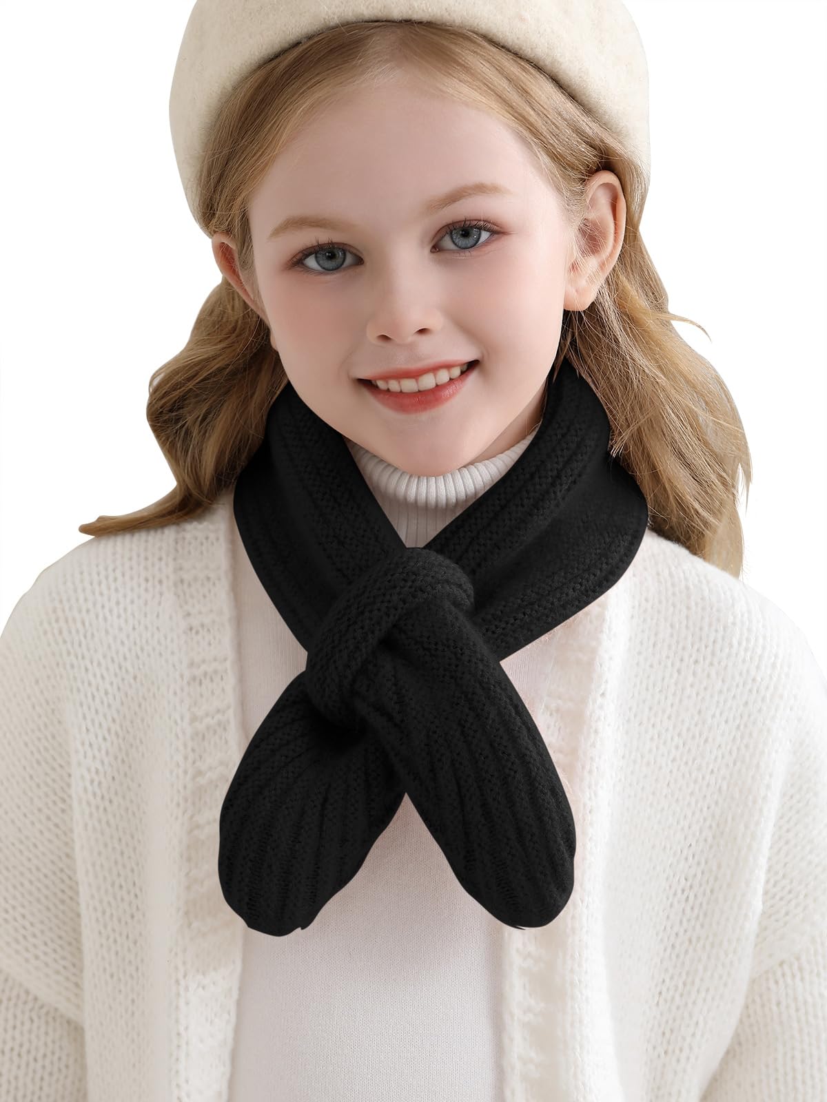 Haloumoning Kids Girls Knit Scarf Toddler Warm Winter Cross Tie Wrap Neck Warmer Cute Scarves 1-14 Years