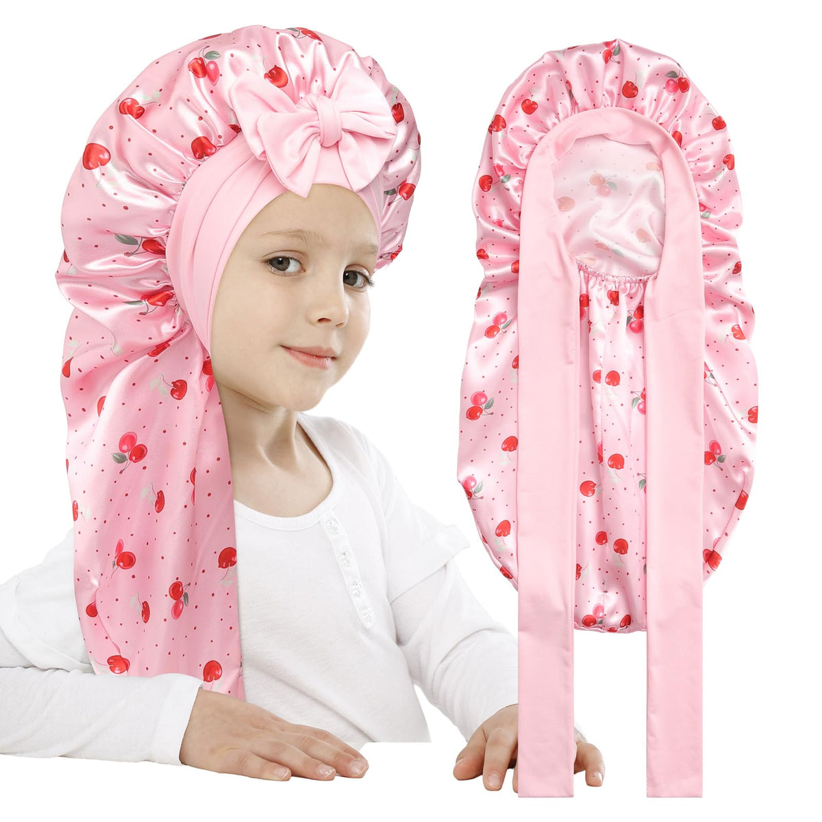 AWAYTR Kids Satin Bonnet for Girls Braids Long Hair Bonnet Sleeping Cap