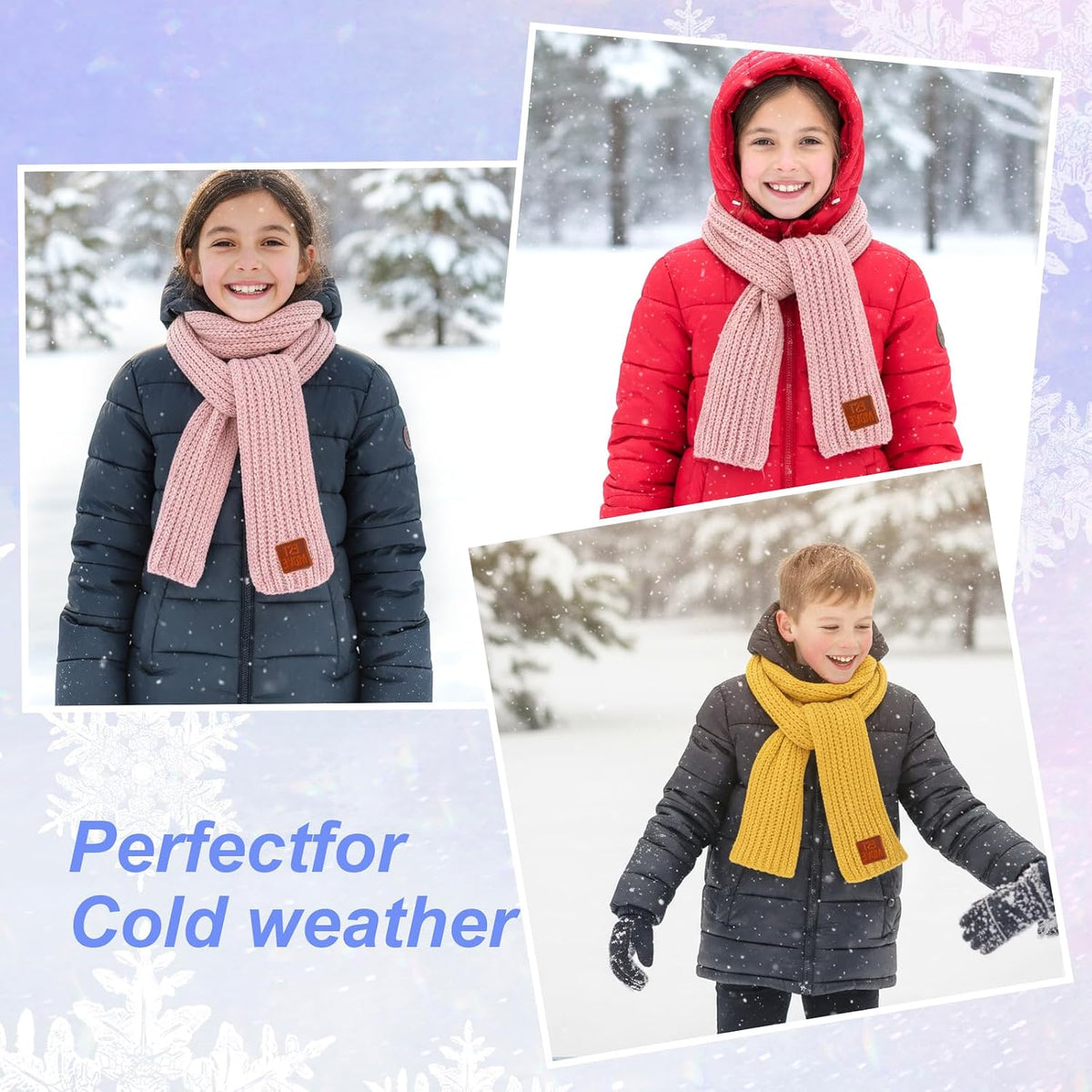 Abeillo 2 Pack Warm Kids Winter Knit Scarves Soft Knitted Neck Warmer Scarf Warm Scarves Wrap for Boys Girls