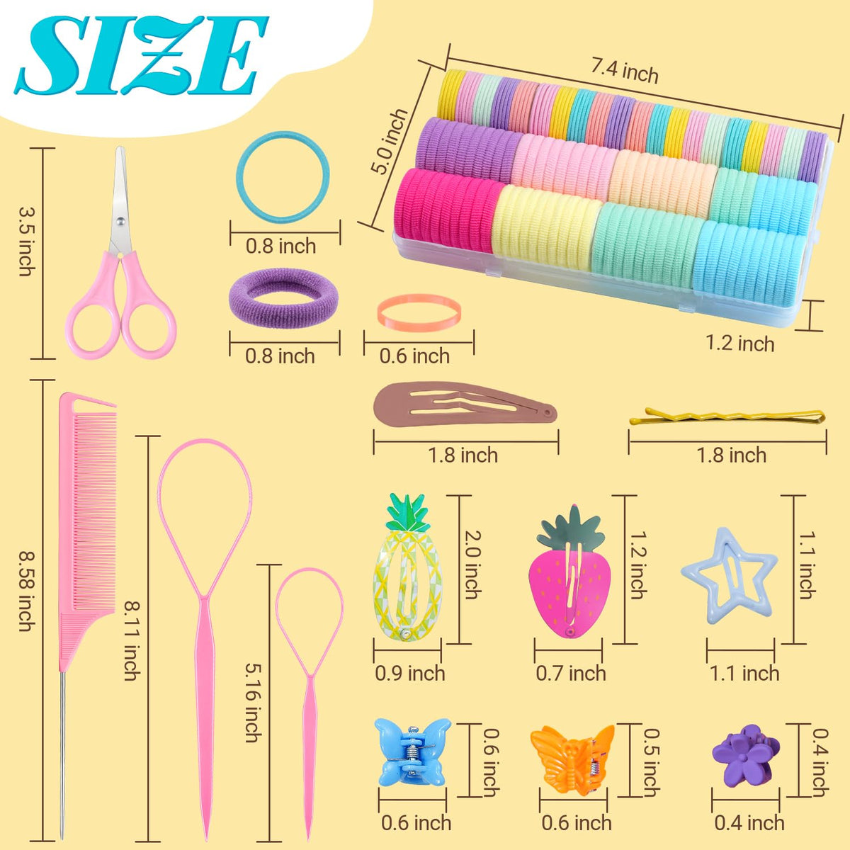 IKOCO 826PCS Hair Accessories for Girls, Elastic Hair Ties with Colorful Clips and Tools