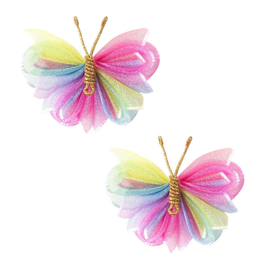 2" Tulle Mesh Barrettes, Butterfly Hair Clips for Girls, Toddlers & Kids – Colorful Hair Accessories – Ideal for Halloween, Christmas, Cosplay & Party Decor (Rainbow)