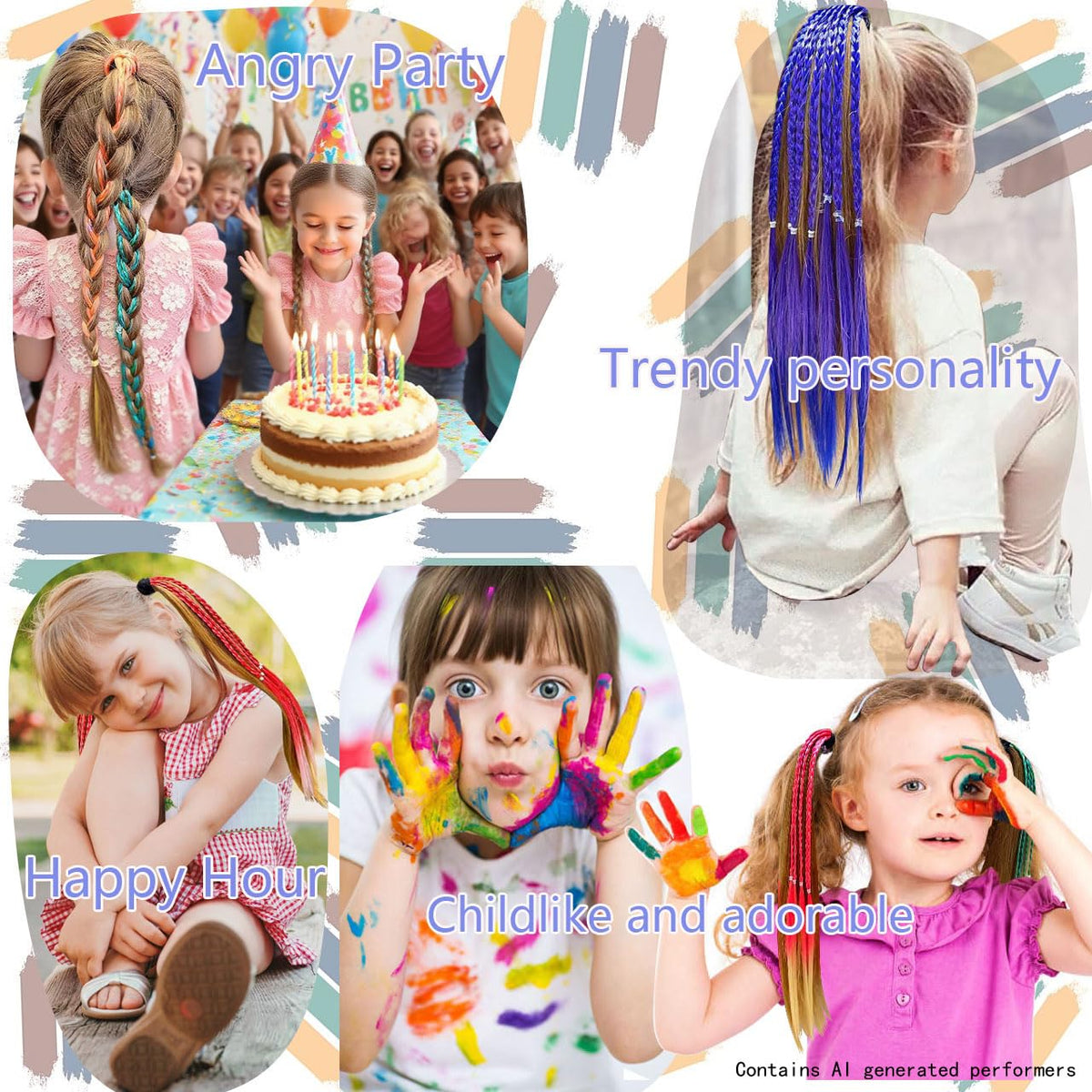 Girl hair accessories, children's colorful braided hair extensions