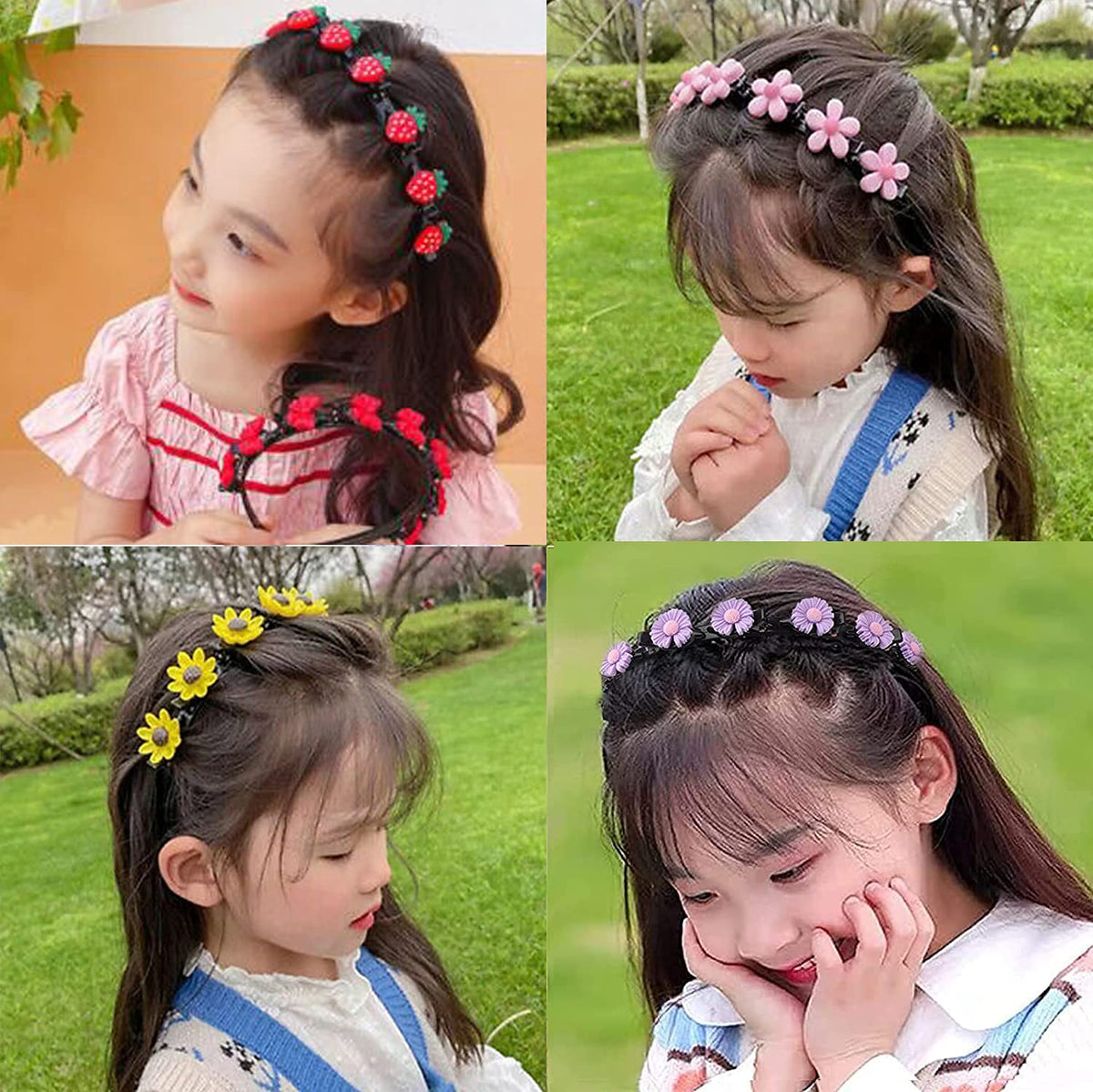 Hairpin, Sweet Princess Hairstyle Hairpin for Girl, Double Layer Headbands with Clips Twist Plait, 4 Pcs