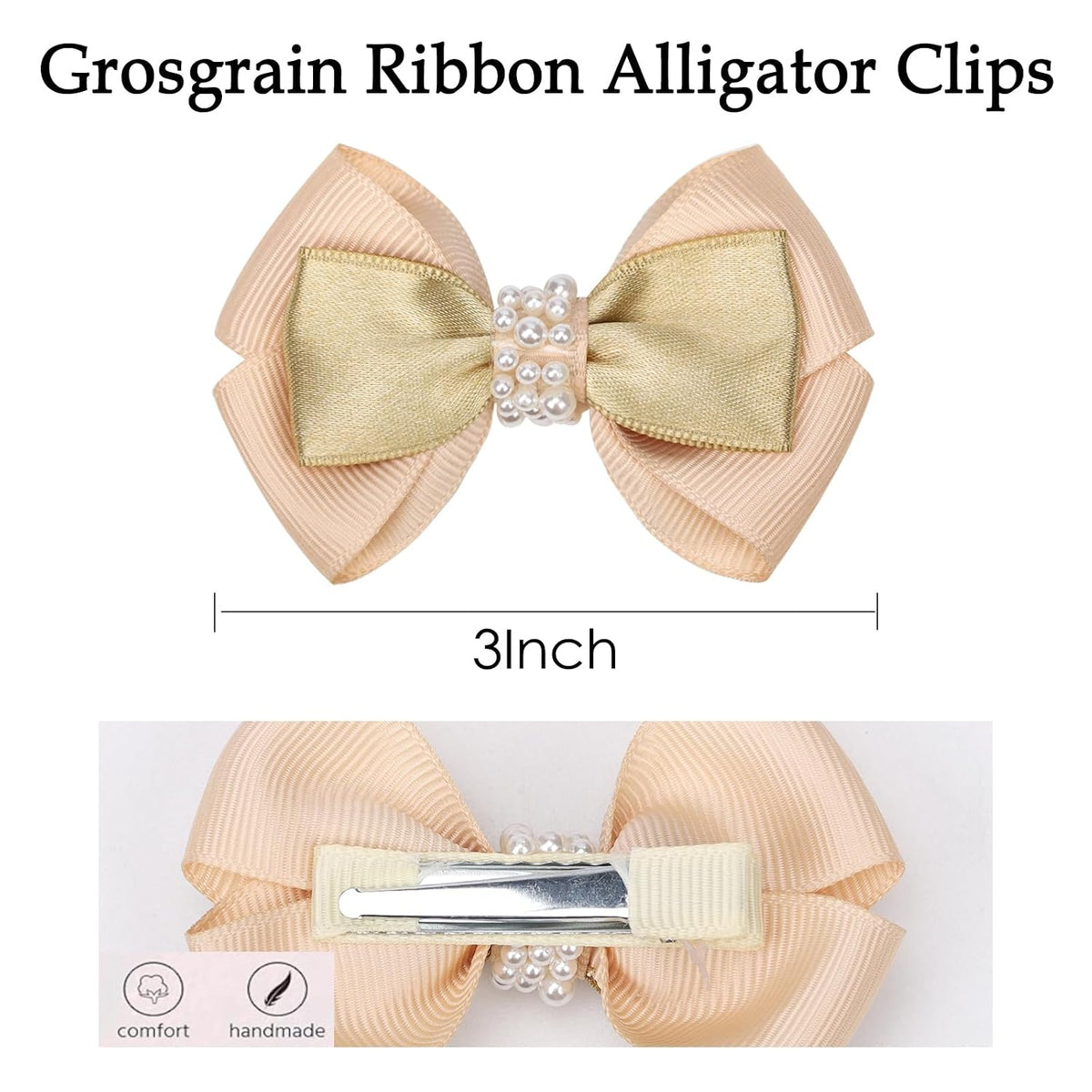KISZU 3 Inch Hair Bows Clips Grosgrain Ribbon Alligator Clips Hair Accessories for Girls Toddler Kids Children Teens Women - Gold