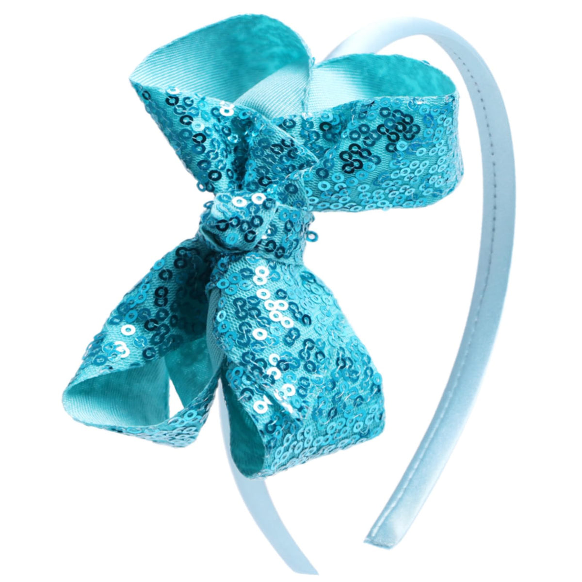 Sparkle Glitter Sequin Bow Headband for Children Girls- Boutique Style Hair Accessory with Bow Ribbon - 1 Piece (Hot Pink)