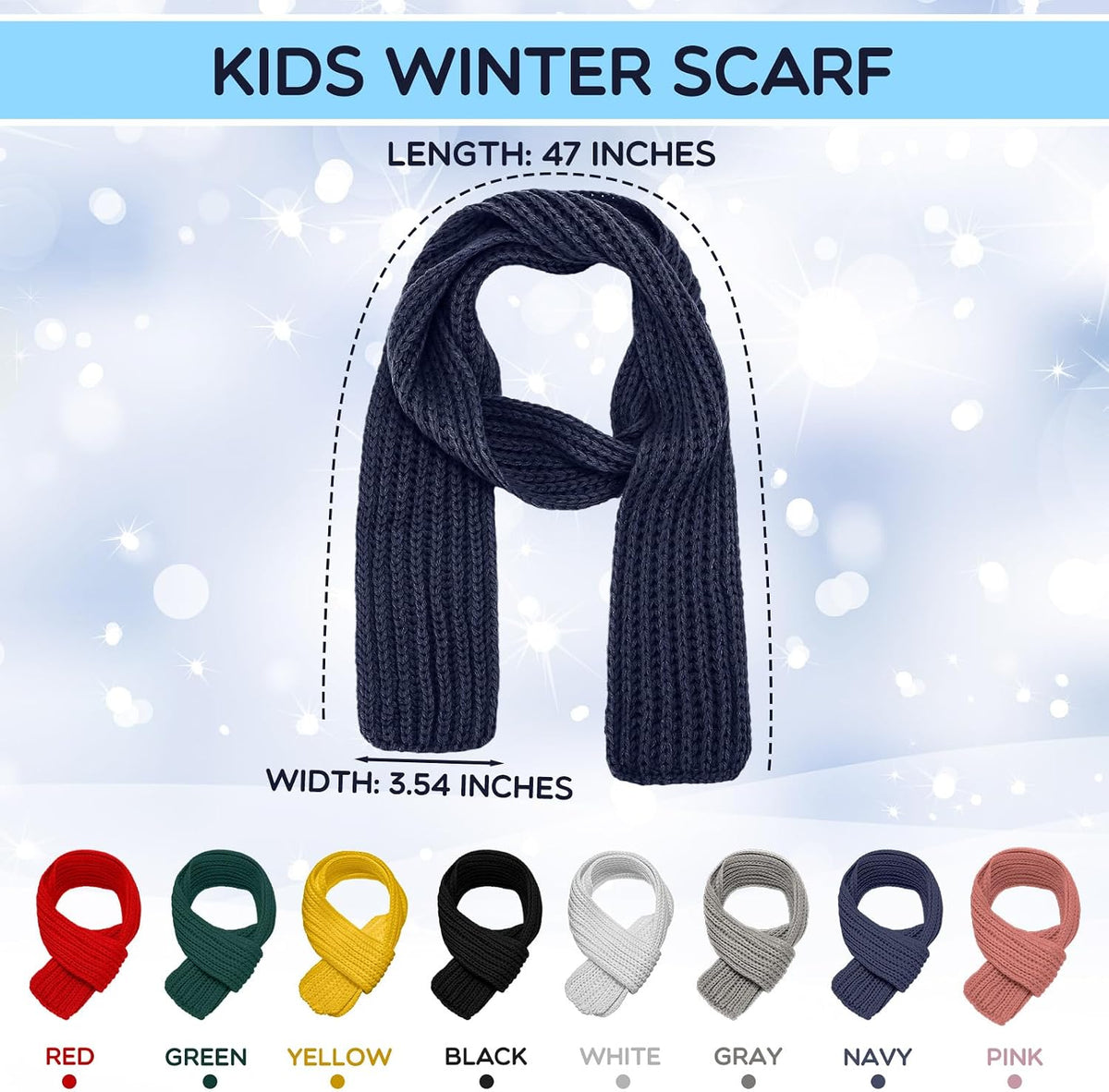 Liitrsh 24 Pcs Kids Scarf Bulk, 47 Inch Long Toddlers Winter Knitted Scarf Thick Warm Neck Warmer Scarves for Girls and Boys