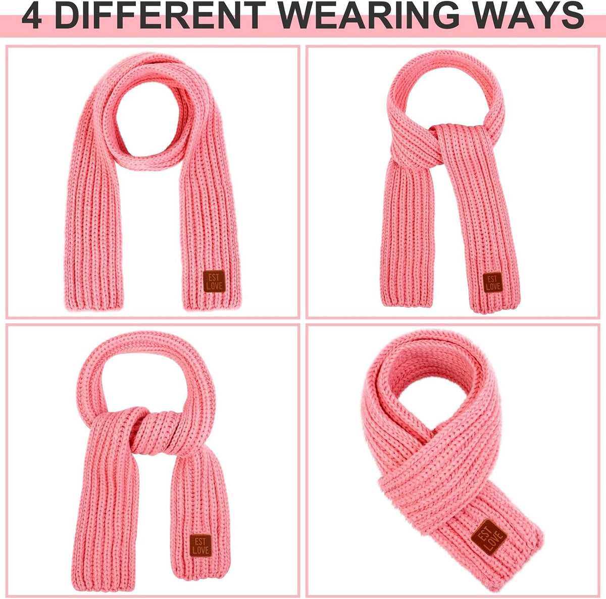 4 Pieces Kids Scarf Winter Knitted Kids Scarves Solid Color Neck Warmer for Children
