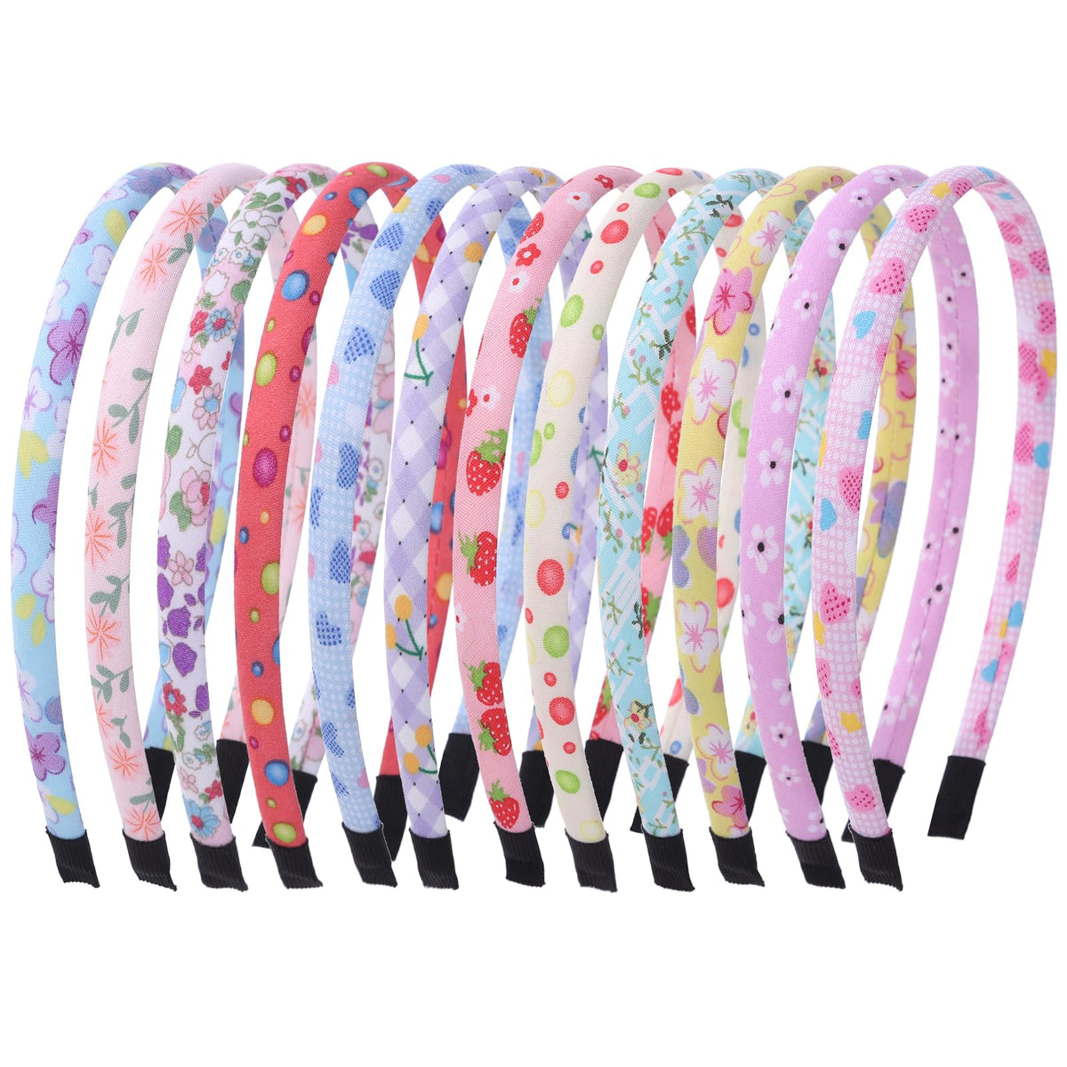 Fishdown Headbands for Girls 12Pcs Thin Head Bands for Girls Hairbands for Toddler Floral Cloth Fabric Covered Headband Birthday Party Favors