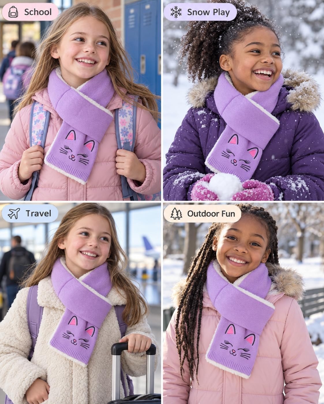 Kids Scarf Warm Fleece Knitted Neck Warmer for Girls Boys