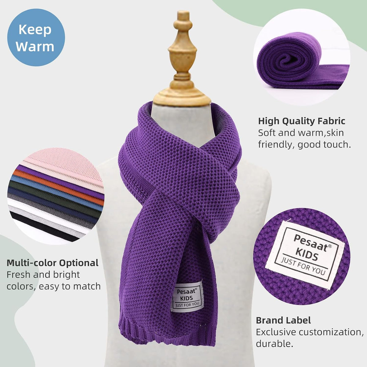 PESAAT Kids Winter Infinity Scarf Knit Cotton Toddler Boy Girls Scarves