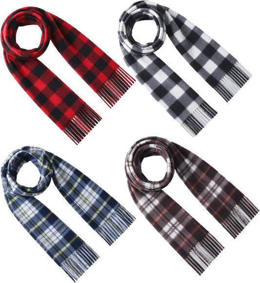 Bencailor 4 Pcs Kids Winter Scarf Kids Buffalo Plaid Scarves Christmas Warm Shawls Scarves Parent Child Scarf for Boys Girls