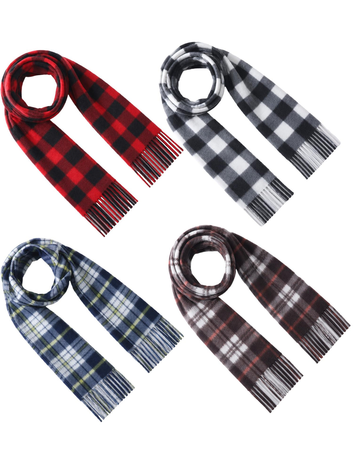 Bencailor 4 Pcs Kids Winter Scarf Kids Buffalo Plaid Scarves Christmas Warm Shawls Scarves Parent Child Scarf for Boys Girls