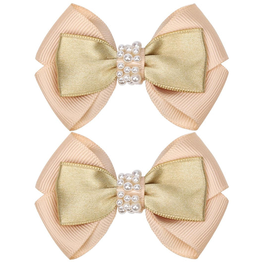 KISZU 3 Inch Hair Bows Clips Grosgrain Ribbon Alligator Clips Hair Accessories for Girls Toddler Kids Children Teens Women - Gold