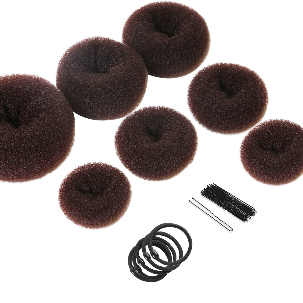 Teenitor Hair Bun Maker, 7pcs Bun Donuts for hair Buns(1 Extra-Large, 2 Large, 2 Medium, 2 Small), Light Brown