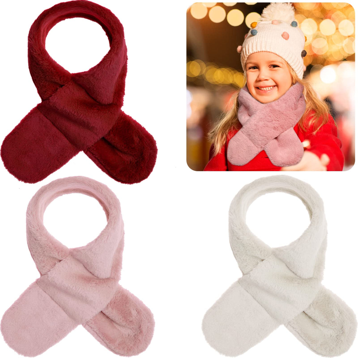 SATINIOR 3 Pieces Kids Winter Scarf Fleece Collar 3Color