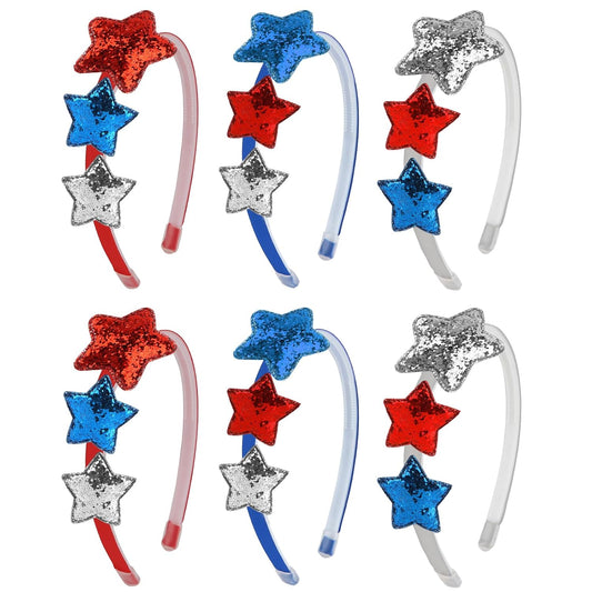 Semato 6 Pcs Star Patriotic Headbands Red White and Blue 4th of July Hair Accessories ndependence Day Themed Headband for Women Girls