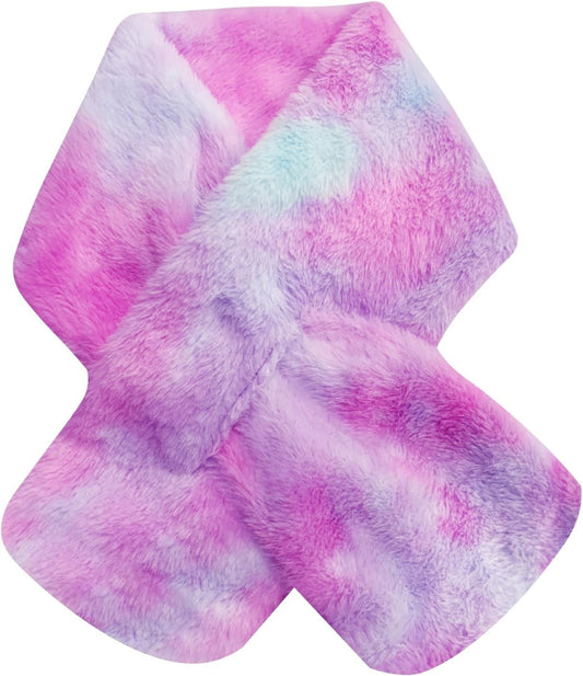 Kids Toddler Scarf Winter Rainbow Scarf Gradient Cross Tie Collar Fluffy Fur Plush Scarves Neck Warmer for Girls Boys