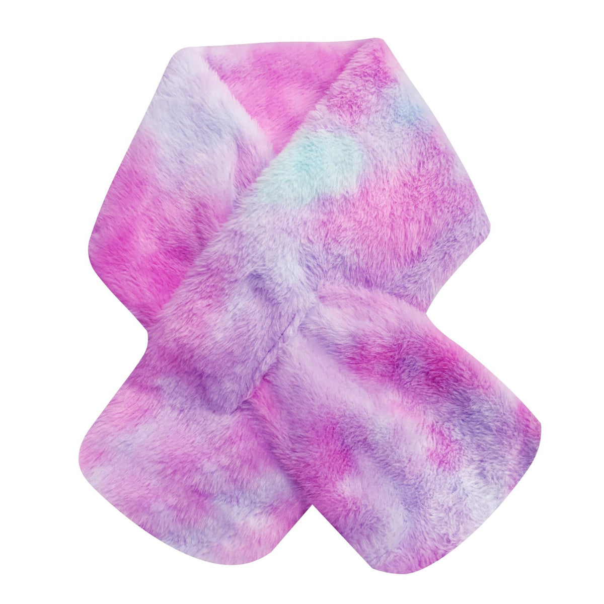 Kids Toddler Scarf Winter Rainbow Scarf Gradient Cross Tie Collar Fluffy Fur Plush Scarves Neck Warmer for Girls Boys