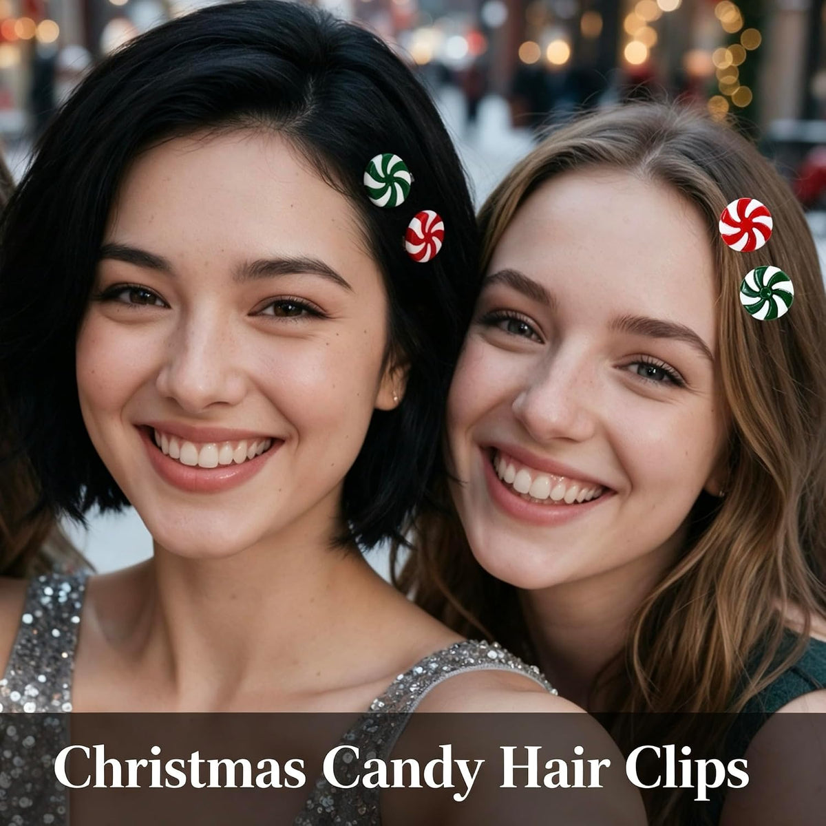 10Pcs Mini Peppermint Candy Hair Clips, Christmas Hair Accessories