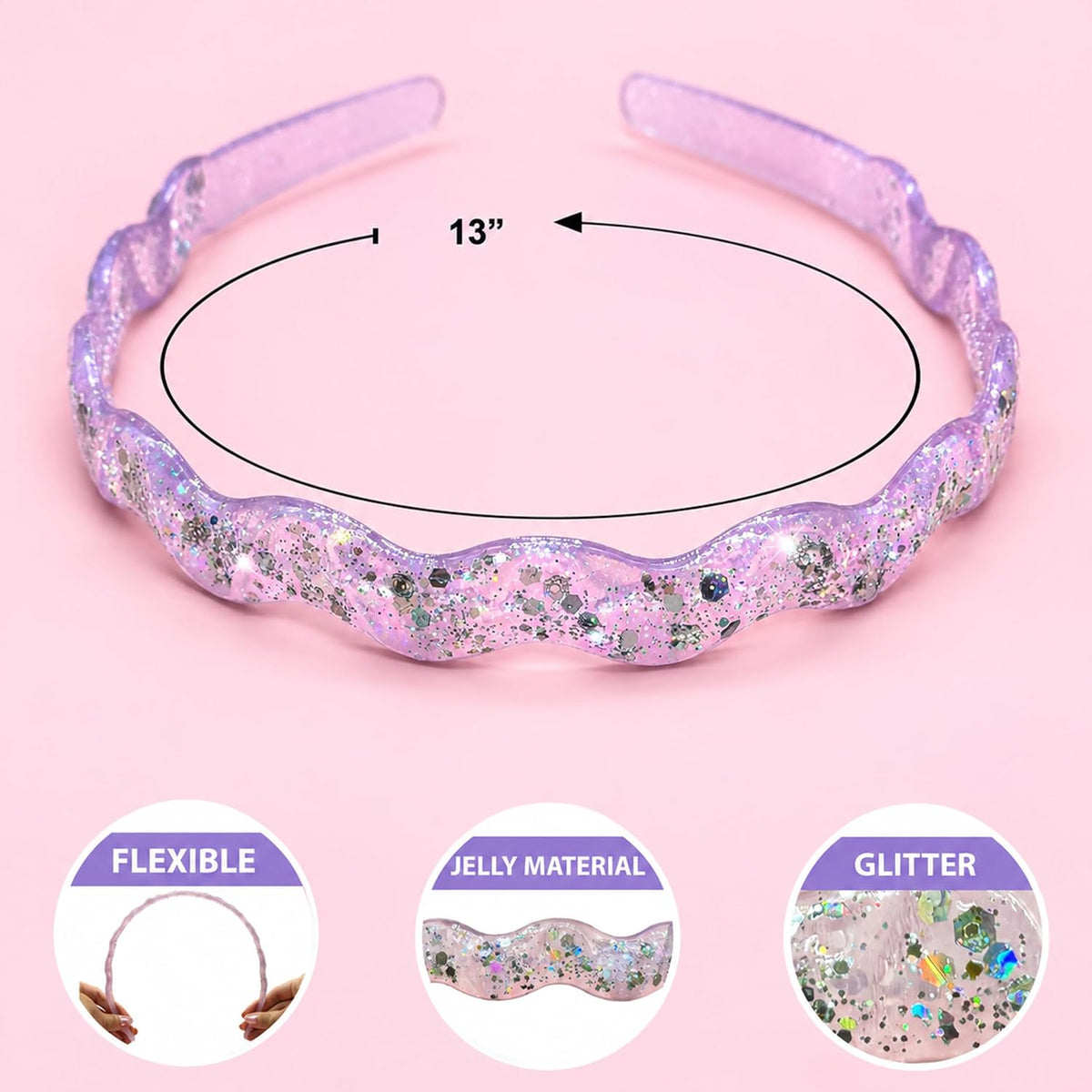 FROG SAC 4 Thin Headbands for Girls - Glitter Sparkle Headband Set for Kids