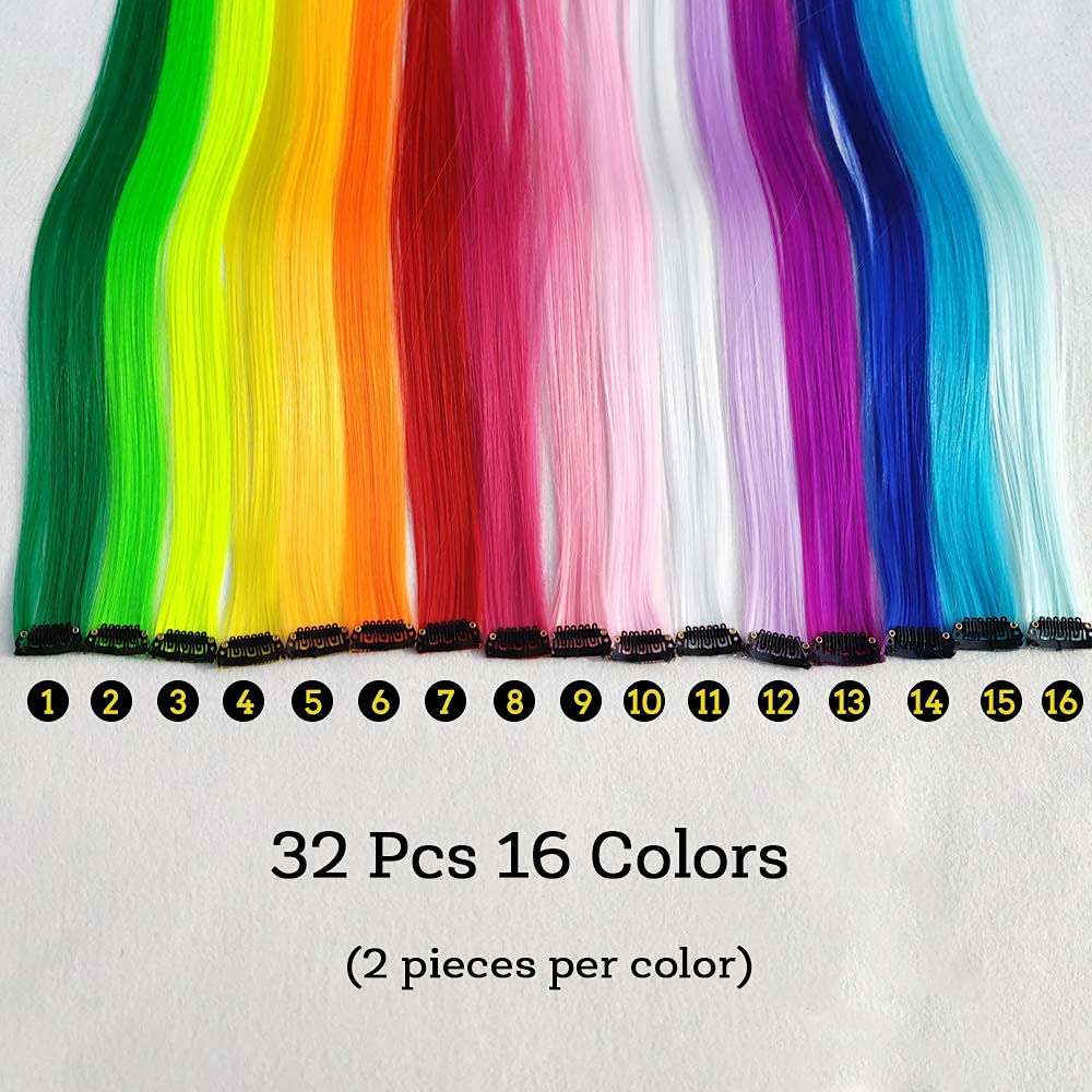 32Pcs Colored Hair Extensions 20Inch Straight Clip in on Hairpieces