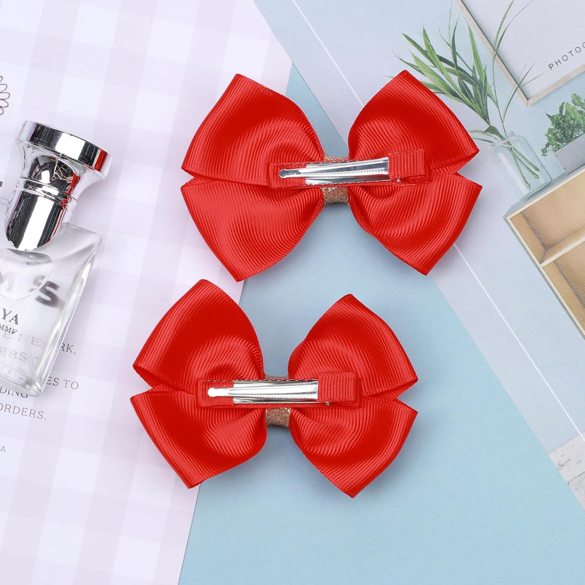 KISZU 4 Inch Hair Bows Clips Large Sparkle Ribbon Girls Alligator Barrettes Glitter Hair Accessories for Toddler Kids Children Teens Women
