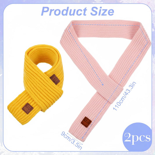 Abeillo 2 Pack Warm Kids Winter Knit Scarves Soft Knitted Neck Warmer Scarf Warm Scarves Wrap for Boys Girls