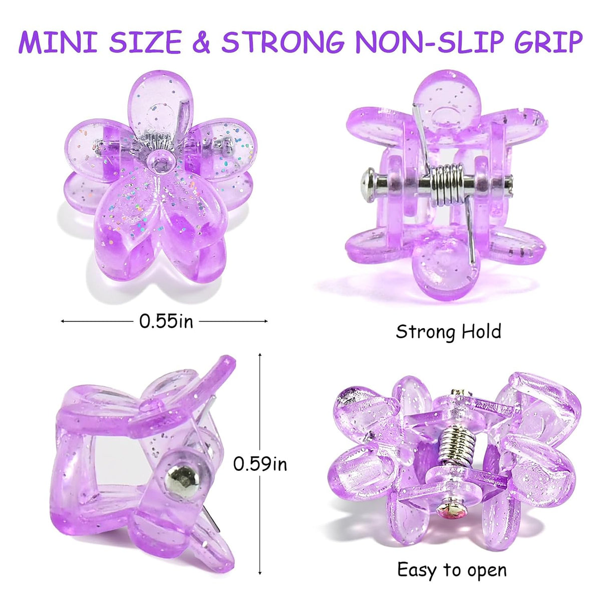 SAOROPEB 100Pcs Mini Flower Hair Clips, Colorful Hair Accessories (Glitter)
