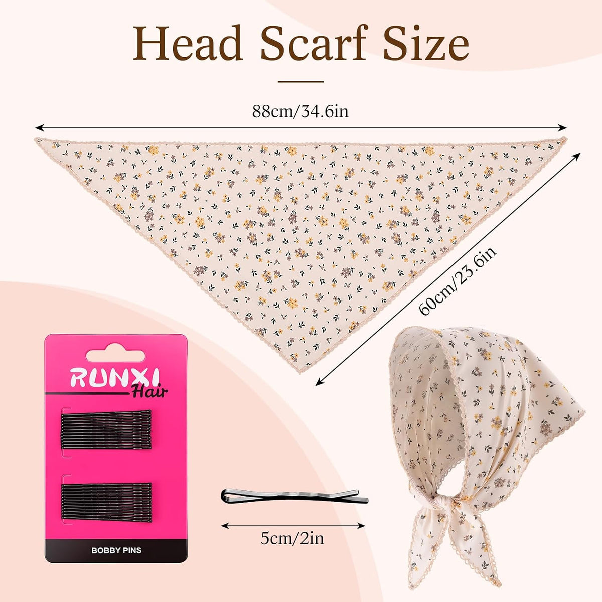 obeoby 4Pack Fall Floral Head Scarf for Girls, Triangular Bandana