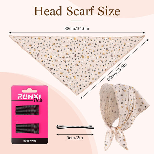 obeoby 4Pack Fall Floral Head Scarf for Girls, Triangular Bandana