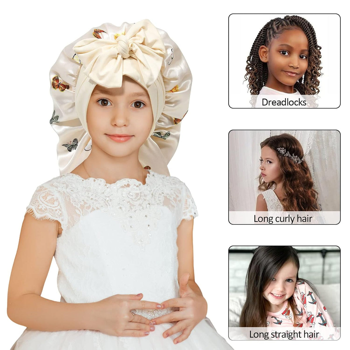 AWAYTR Kids Satin Bonnet for Girls Braids Long Hair Bonnet Sleeping Cap