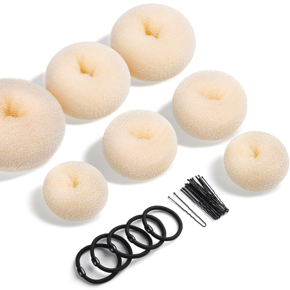 Teenitor Hair Bun Maker, 7pcs Bun Donuts for hair Buns(1 Extra-Large, 2 Large, 2 Medium, 2 Small), Light Brown