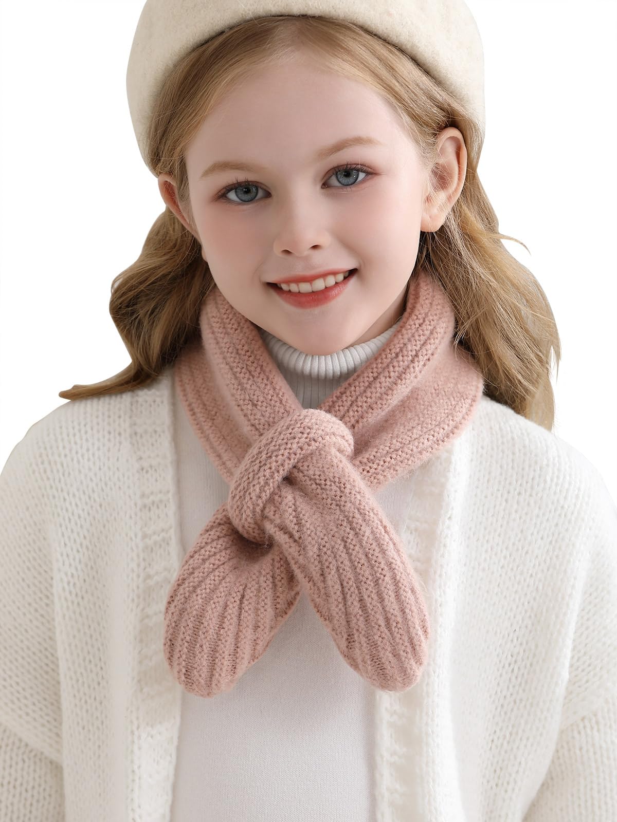 Haloumoning Kids Girls Knit Scarf Toddler Warm Winter Cross Tie Wrap Neck Warmer Cute Scarves 1-14 Years