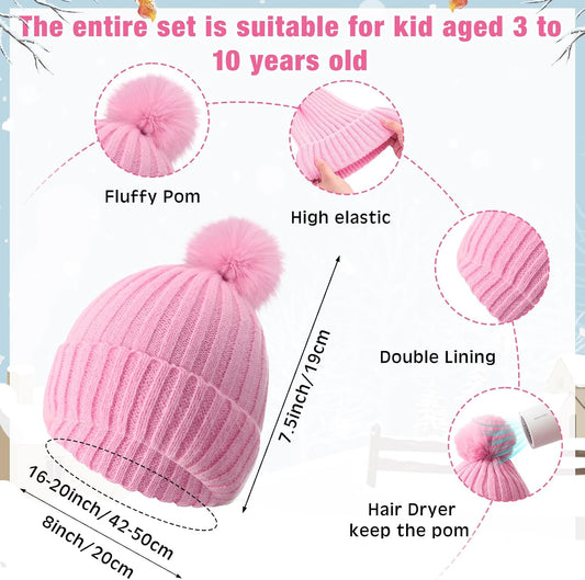JaGely 2 Sets Kids Winter Hat Gloves Scarf Set Girls Boys