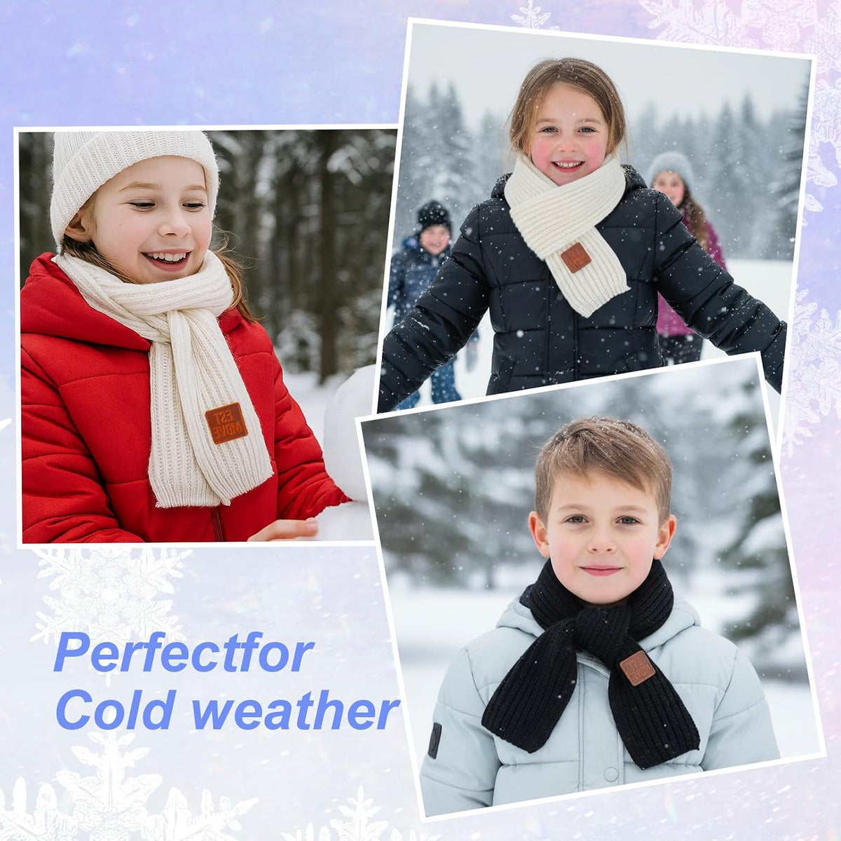 Abeillo 2 Pack Warm Kids Winter Knit Scarves Soft Knitted Neck Warmer Scarf Warm Scarves Wrap for Boys Girls