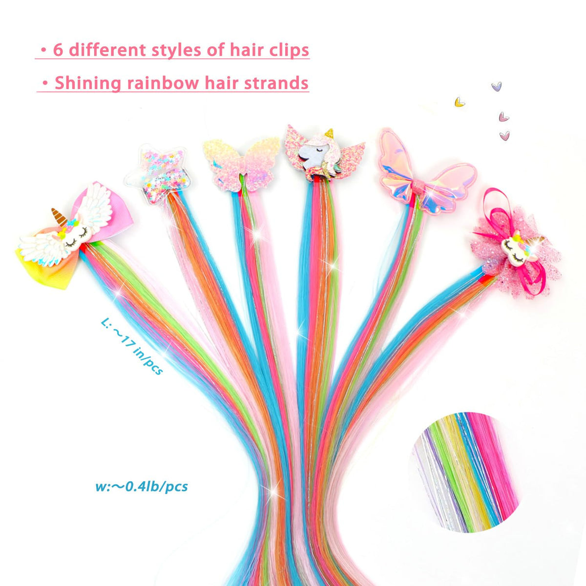 6 Pcs Unicorn Hair Bows Hair Clips For Girls Rainbow Hair Extensions For Kids Toddler Kids Ponytails Hand-made Cute Glitter Hair Accessories
