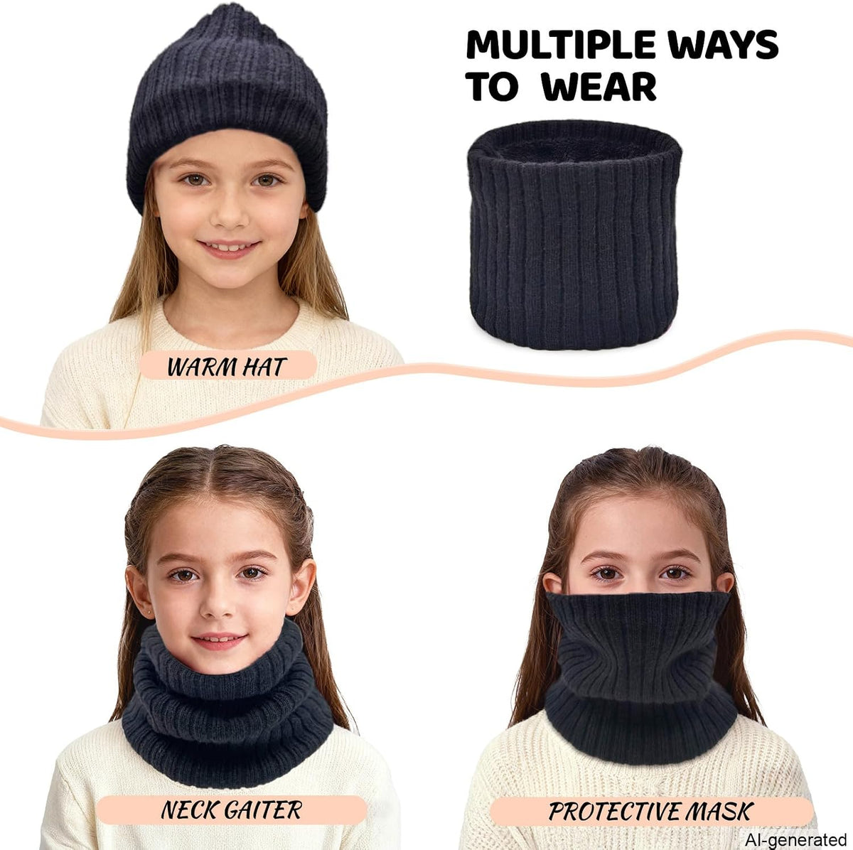 Kids Fleece Neck Warmer Gaiter Winter Scarf for Boys Girls Windproof Soft Thermal Infinity Scarf for Cold Weather