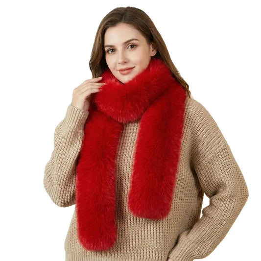 Women's 1-Piece Thickened Vintage Long Reversible Faux Fox Fur Wool-Cotton Winter Scarf - Ins, One Size, Warm Fashionable Multifunctional Accessory for Adult Gown Coats