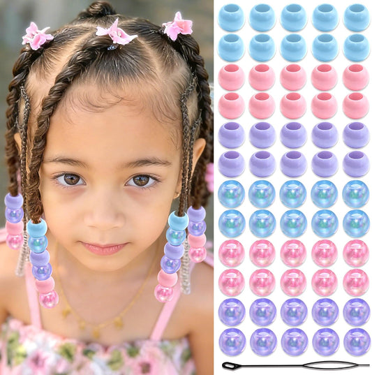 NAISKA 60PCS Blue Pink Hair Beads Purple Beads for Braids Iridescent Mermaid Dreadlock Pony Bead 3 Colors Loc Jewelry Summer Hair Accessories for Kids Girls