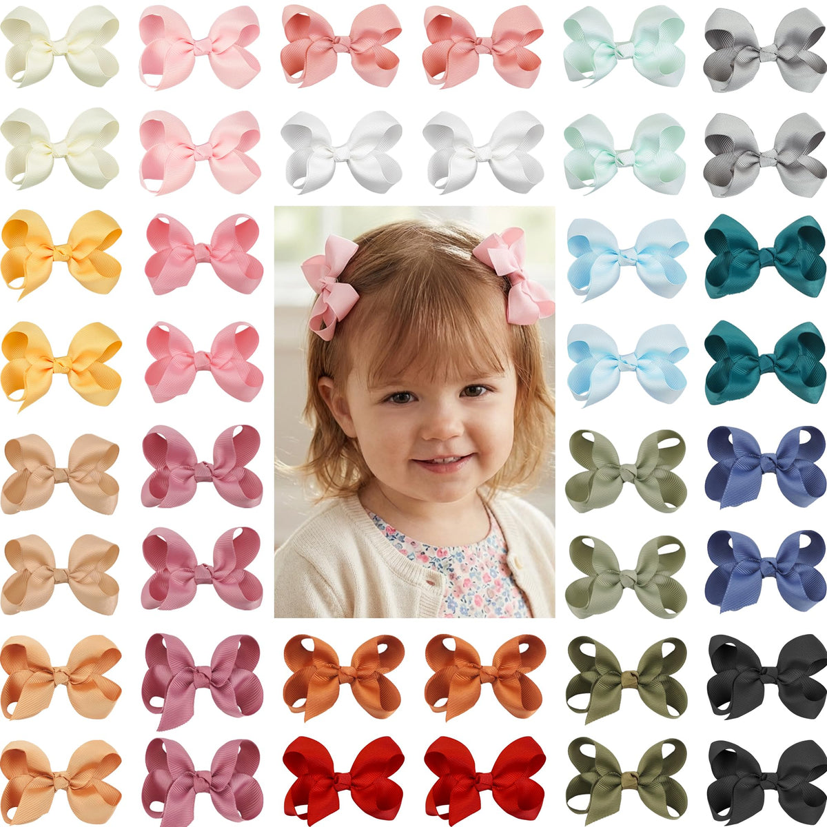 40Pcs 3 inch Hair Bows for Girls Grosgrain Ribbon Toddler Back to School Hair Accessories with Alligator Clips for Baby Girls Kids in Pairs