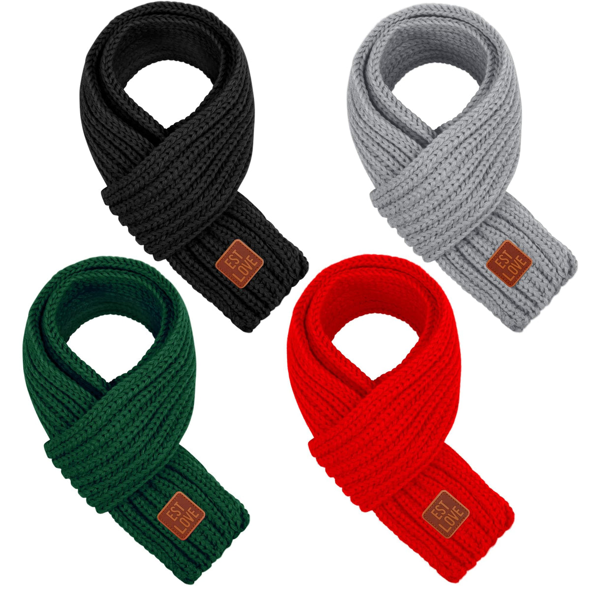 4 Pieces Kids Scarf Winter Knitted Kids Scarves Solid Color Neck Warmer for Children