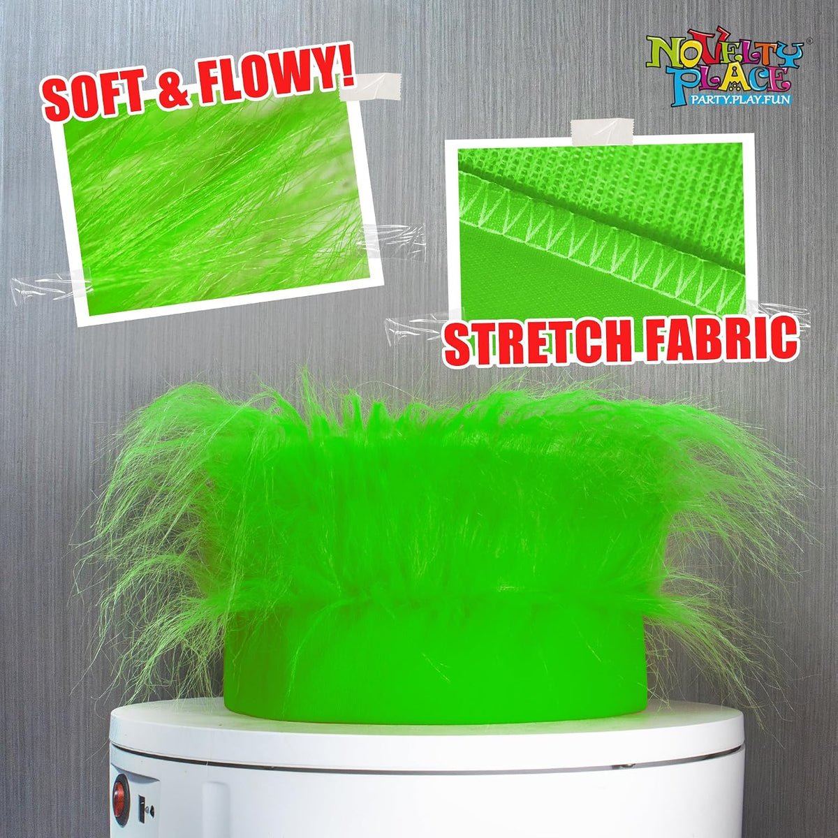 Novelty Place 2Pcs Green Hairy Costume Headband - Fun and Fuzzy Crazy Hair Wig Troll Hair Costume Accessories - Perfect for Sports Parties, Costume, Cosplay, and Halloween - Fit Kids, Teens and Adults