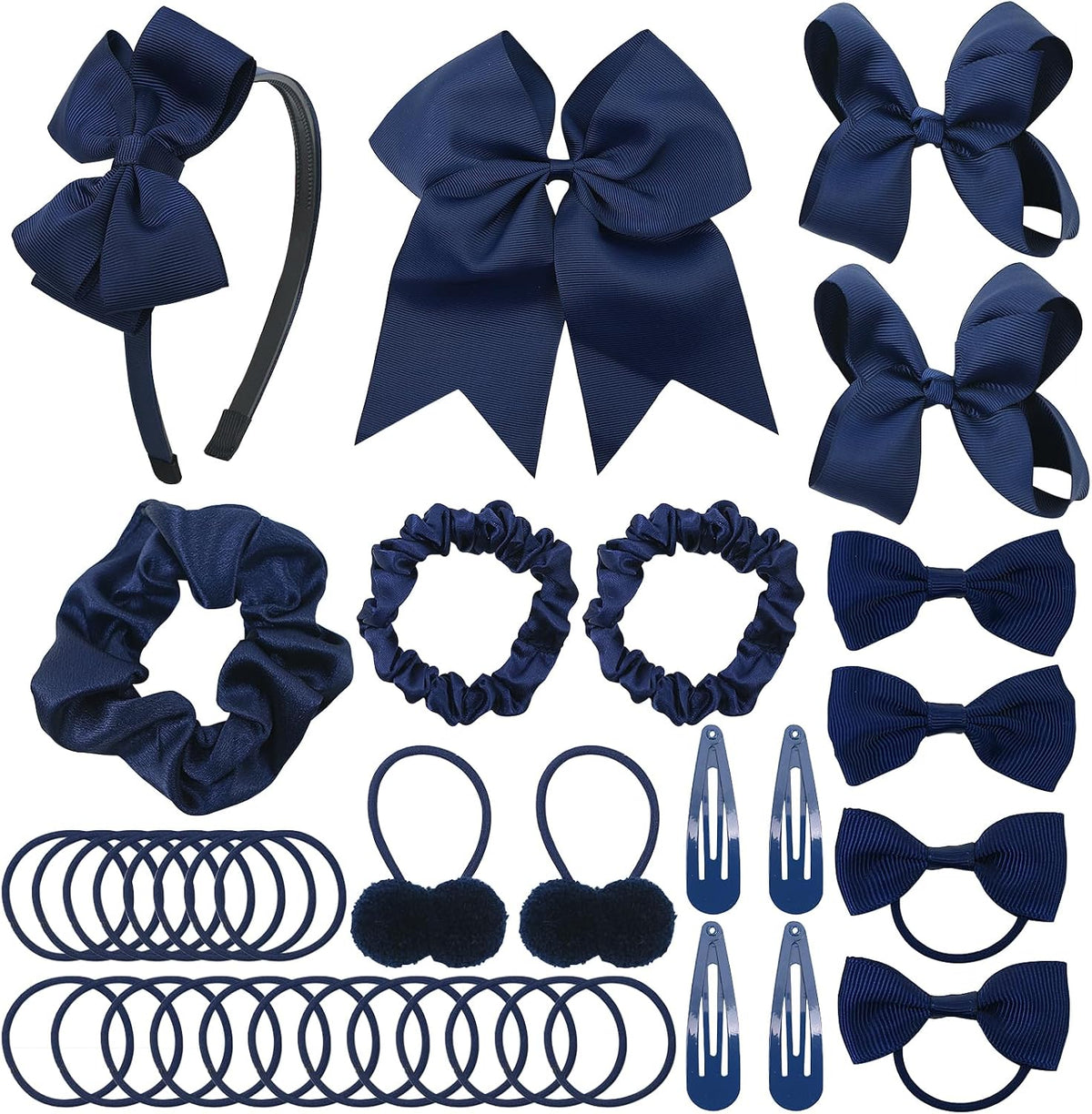 LACGO Pack of 37 School Uniform Hair Bow Accessories - Grosgrain Hair Clips Bow Headband Ribbon Alligator Ponytail Holder for Toddlers Teen Girls Uniform Party Prom Wedding(Navy Blue)