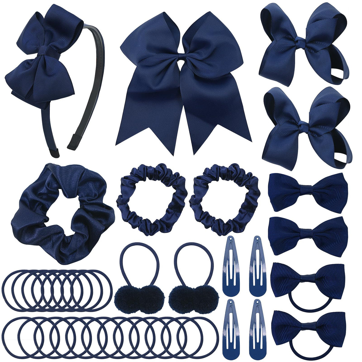 LACGO Pack of 37 School Uniform Hair Bow Accessories - Grosgrain Hair Clips Bow Headband Ribbon Alligator Ponytail Holder for Toddlers Teen Girls Uniform Party Prom Wedding(Navy Blue)